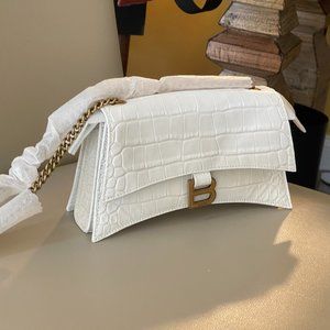 Balenciaga Crush Croc-Embossed Wallet on Chain Optic White